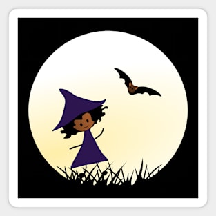 Witch Girl with her  Bat friend Magnet